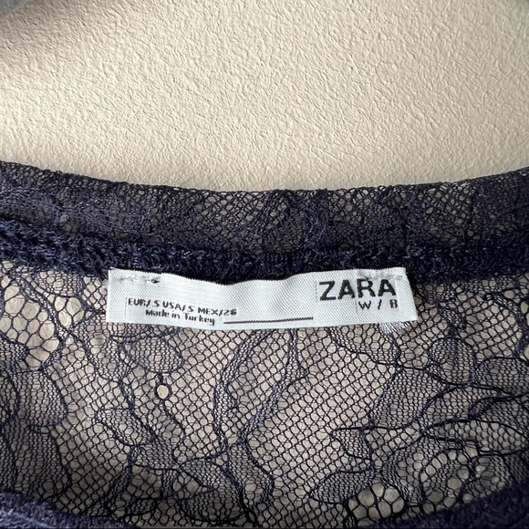 Zara Navy Floral Embroidered Mesh T-Shirt Size S - Picture 4 of 5
